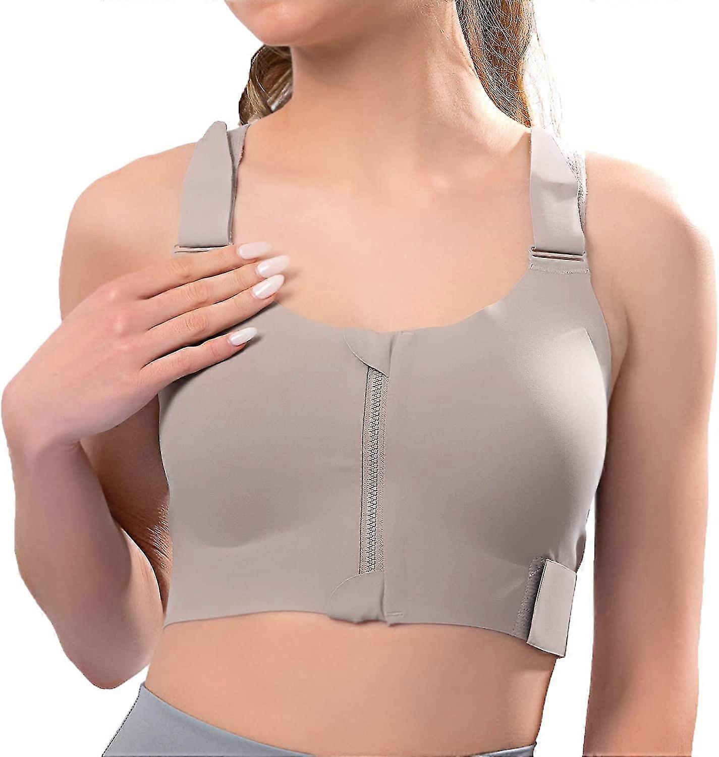 Zipper Adjustable Sports Bra For Women, High Impact Zip Front Sports Bra Post Surgery Bra With Adjustable Straps High Support