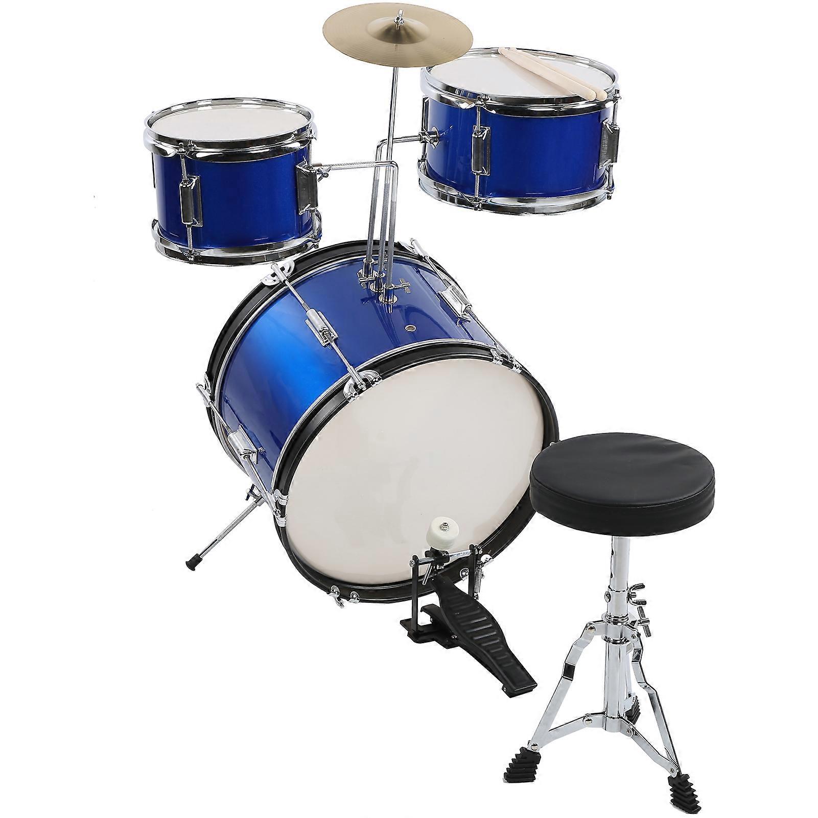 AILIYA Drum Kit 16-Inch Blue for Junior Kid Practicing Musical Instrument with Stool