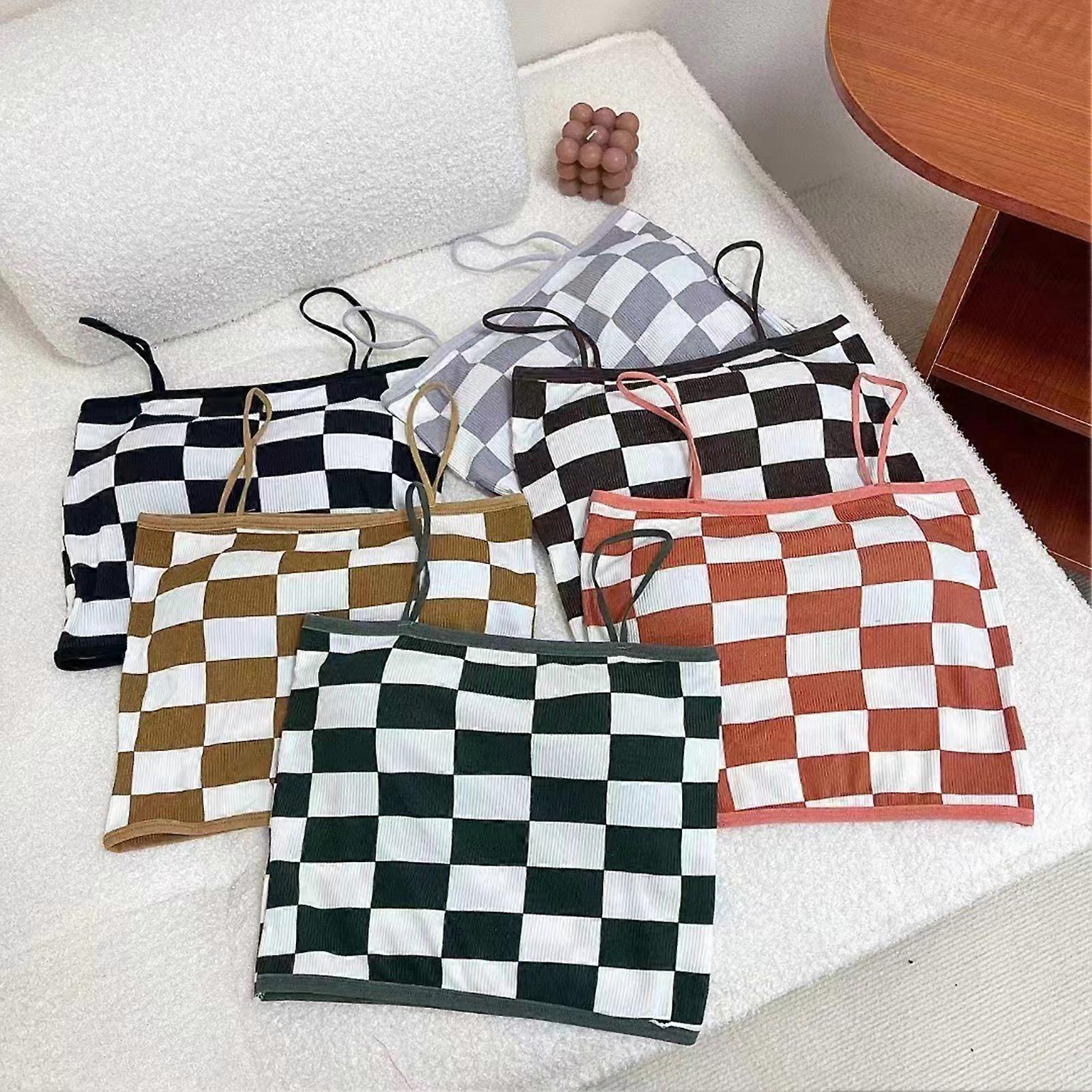 Strækbar singlet top til kvinder med unikt checkboard design tøj til fester Club Bar