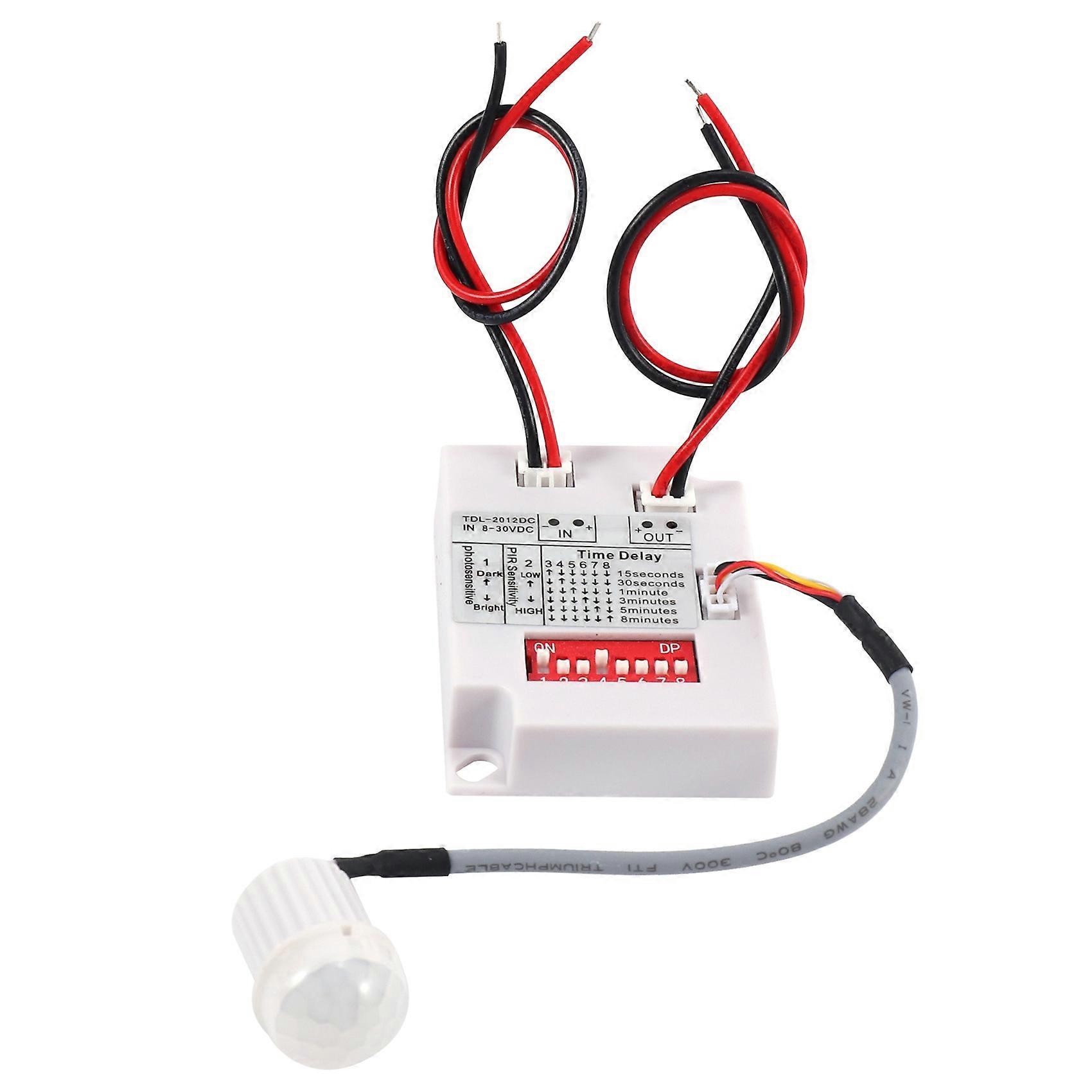 Interruptor de sensor de movimiento PIR de 12 V 24 V Interruptor de relé de retardo de tiempo de inducción humana infrarrojo IR Interruptor de luz LED de pasillo