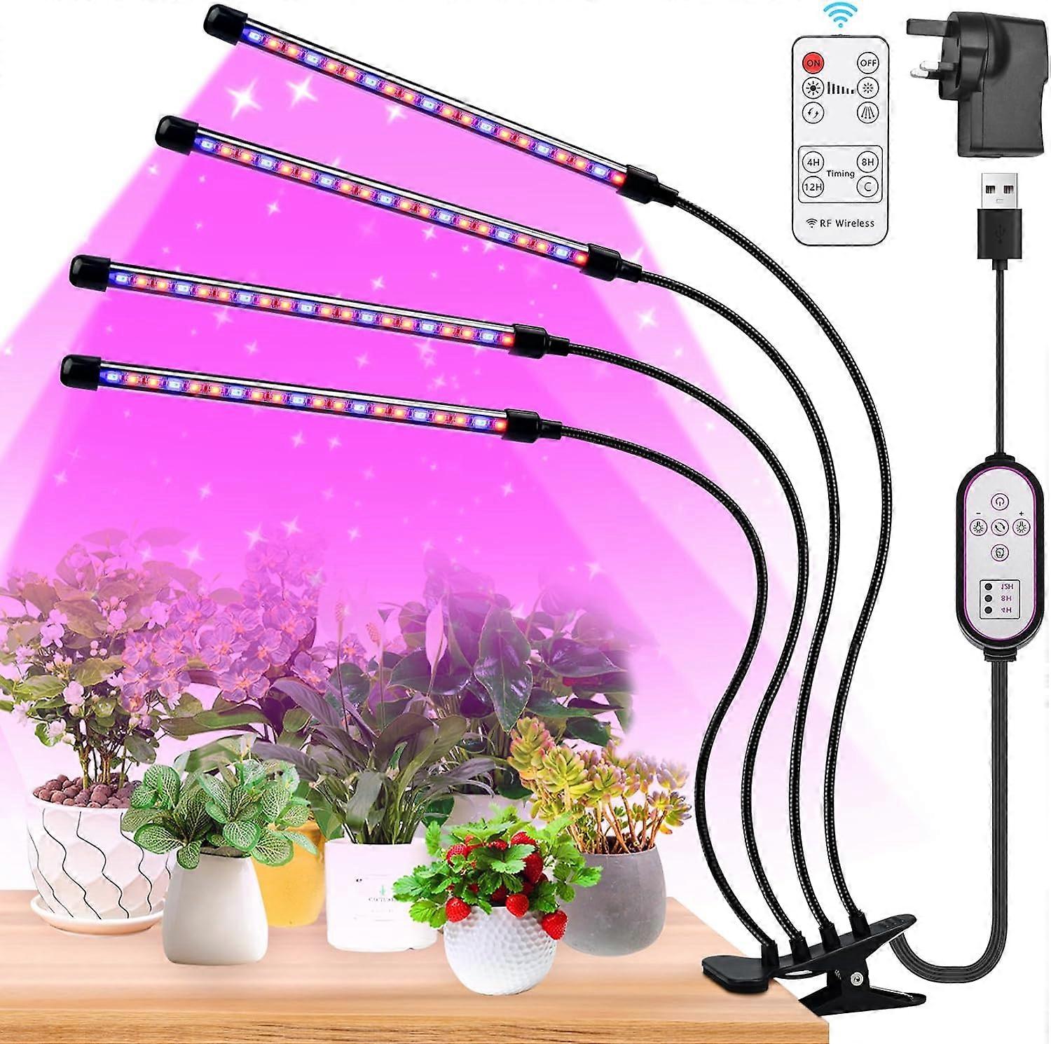 Grow Lights for 80 LED, 4 Arm Full Spectrum Grow Light with 10 Dimming Level, 360Adjustable for Seedlings and Succulents with Timer, Remote Controls 2
