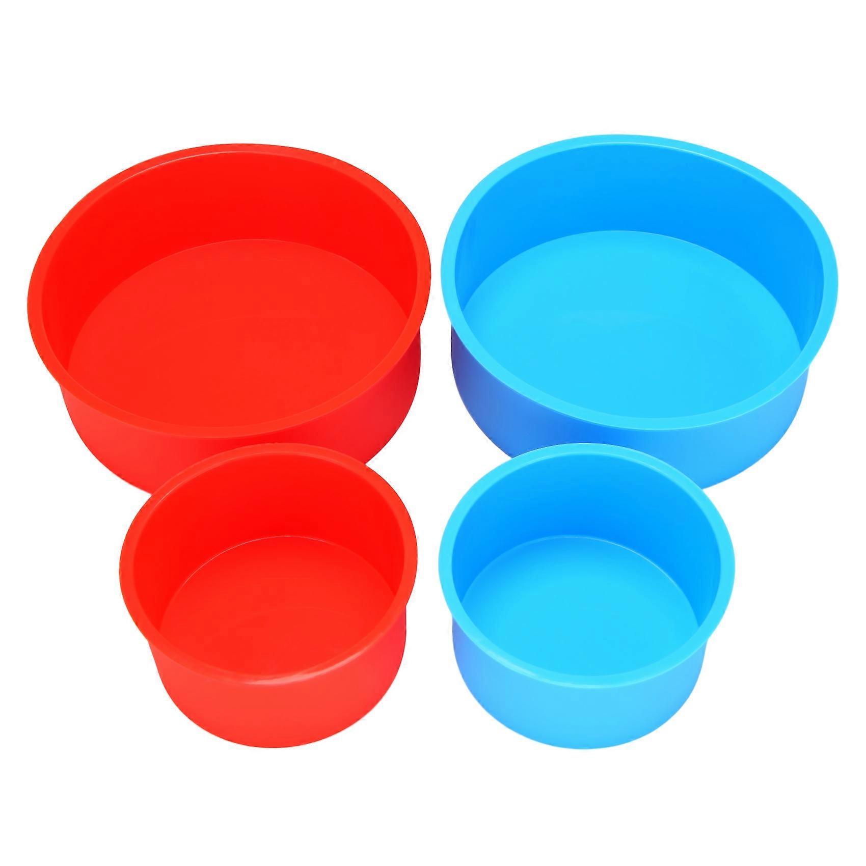 4Pcs Silicone Cake Moulds Tins Round Set, Red and Blue Round Cake Pan Set of Non-Stick Baking Mould