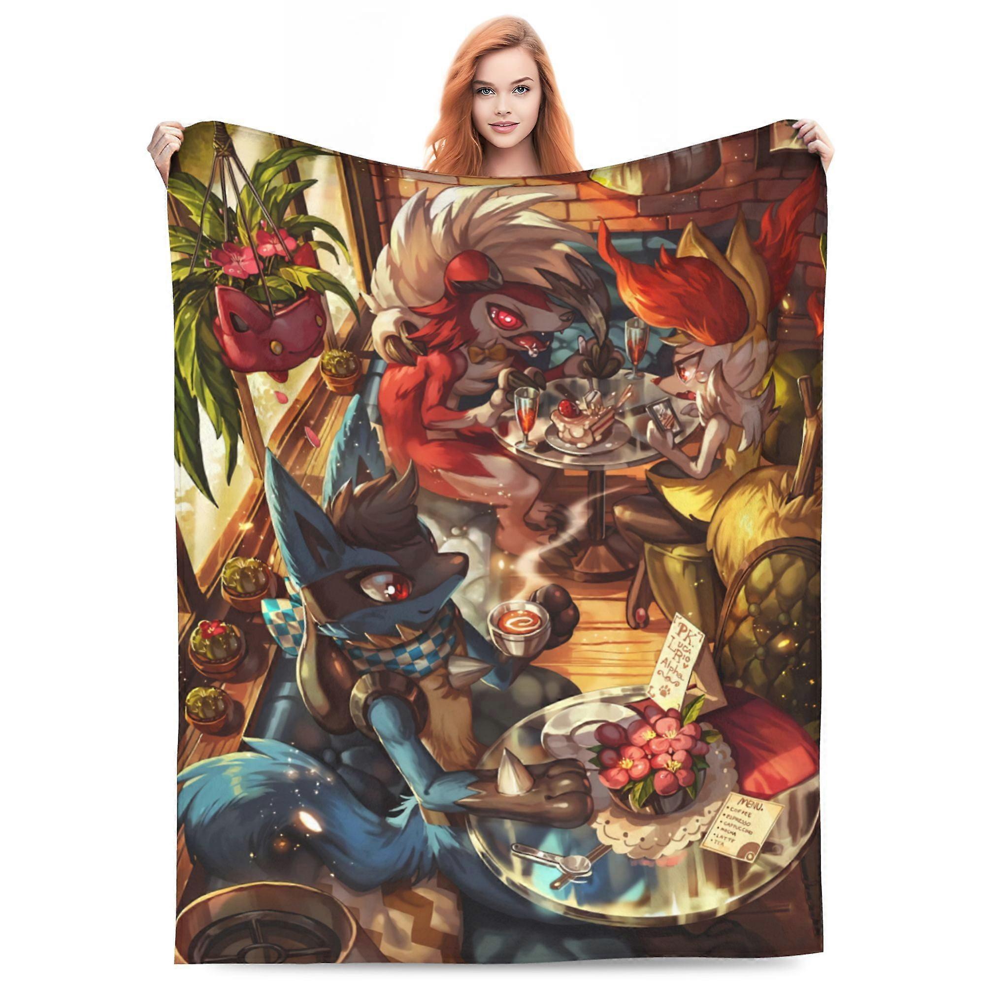Lucario Cartoon Blanket dla dzieci Nastolatek Dorosły, Ultra Soft Przytulny Luksusowy Polarowy Koc Do Kanapy Rozkładanej Sofy, Ciepły Flhufhf271