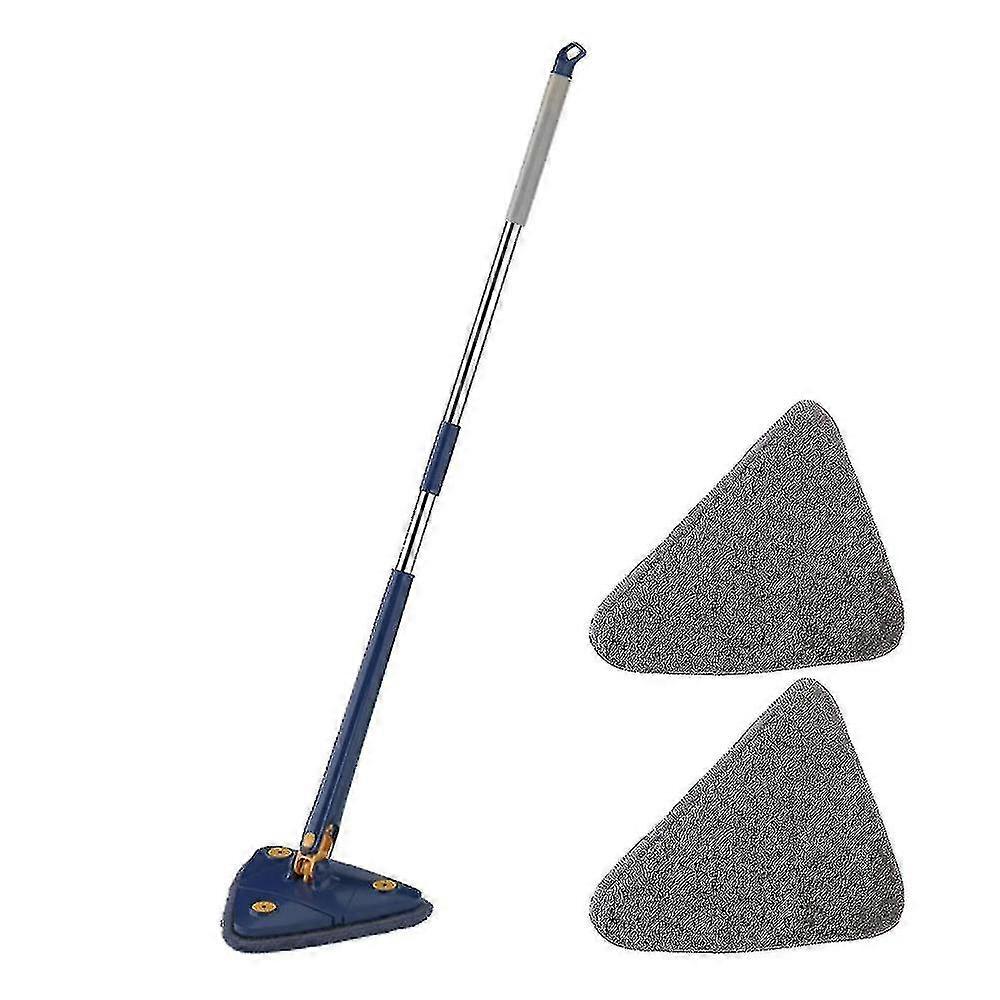 360 Rotatable Adjustable Cleaning Mop Wet & Dry Dual Use Triangle Free Hand Wash(2 Cloths Included,blue)