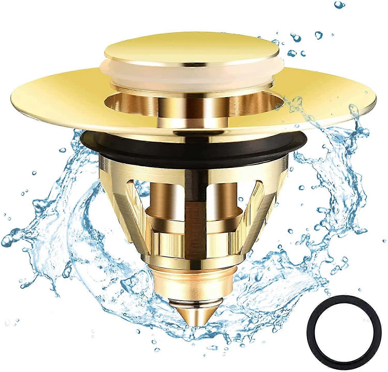 Pop Up Basin Stopper With Anti-clogging Filter, Universal Drain Plug, Countertop Basin Drain, Bathtub Drain (gold, 34-38 Mm)