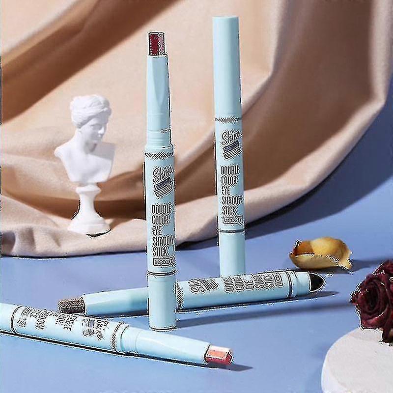 2pcs Dual Color Eye Shadow Stick With Sponge Head Velvet Eyeshadow Makeup Bicolor Shimmer Eyes Makeup--1