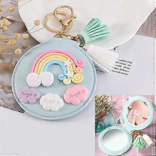 PU Leather Double-sided Folding Mirror Rainbow Tassel Makeup Mirror Keychain
