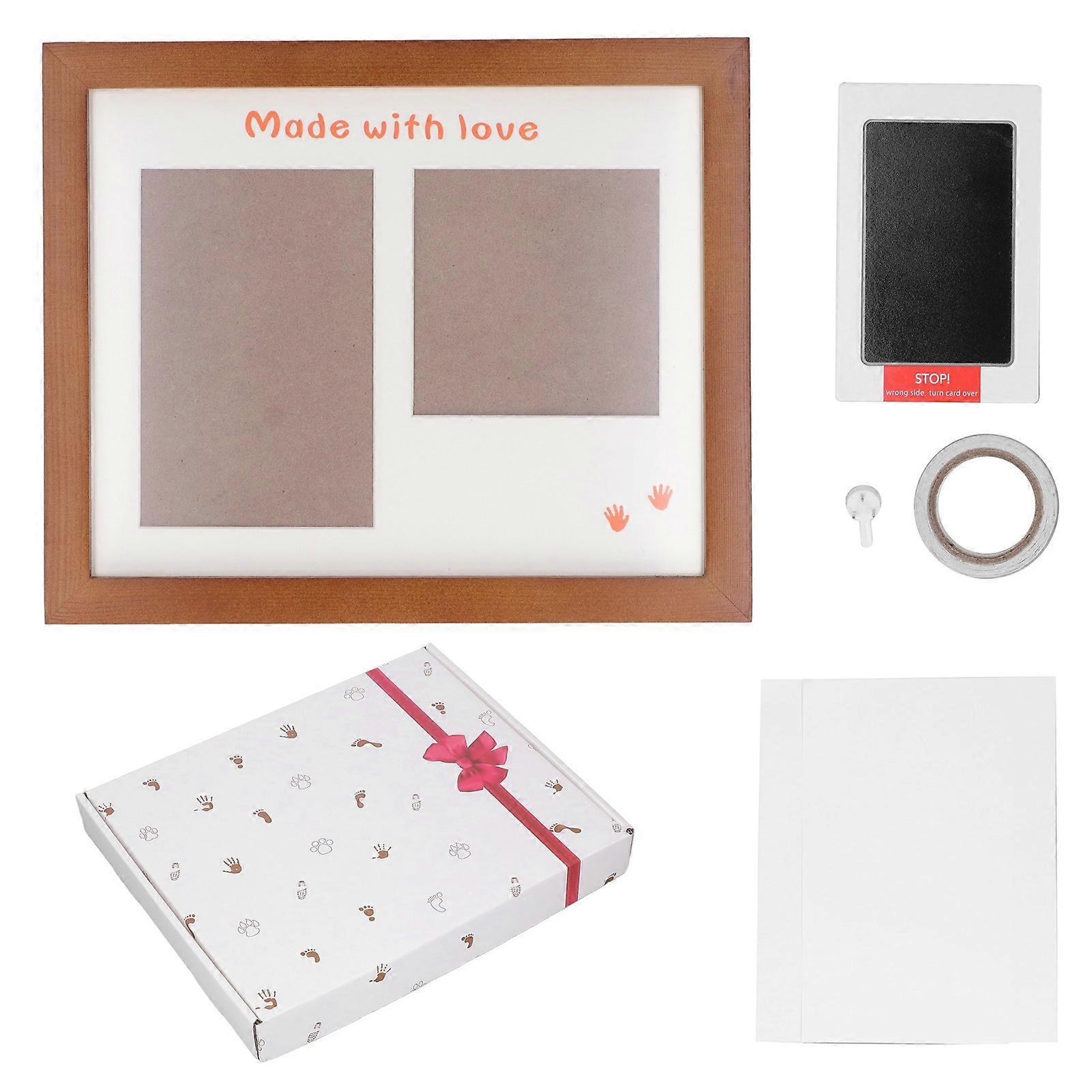 Baby Handprint Footprint Maker Kit Photo Frame Black Ink Baby Footprint Keepsake Kit Newborn Imprint Set Brown Photo Frame