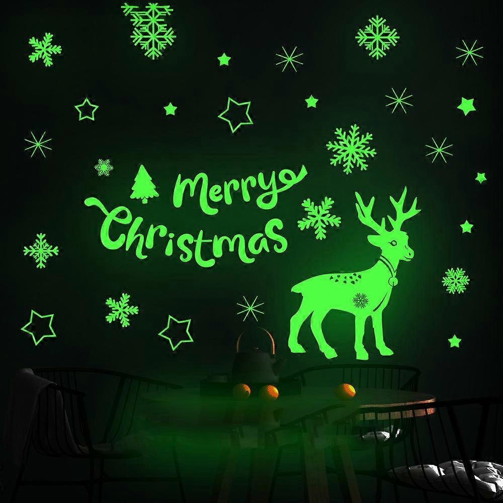 Merry Christmas Window Static Luminous Sticker Snowflake Glow in the Dark Decals Xmas Home Decoration