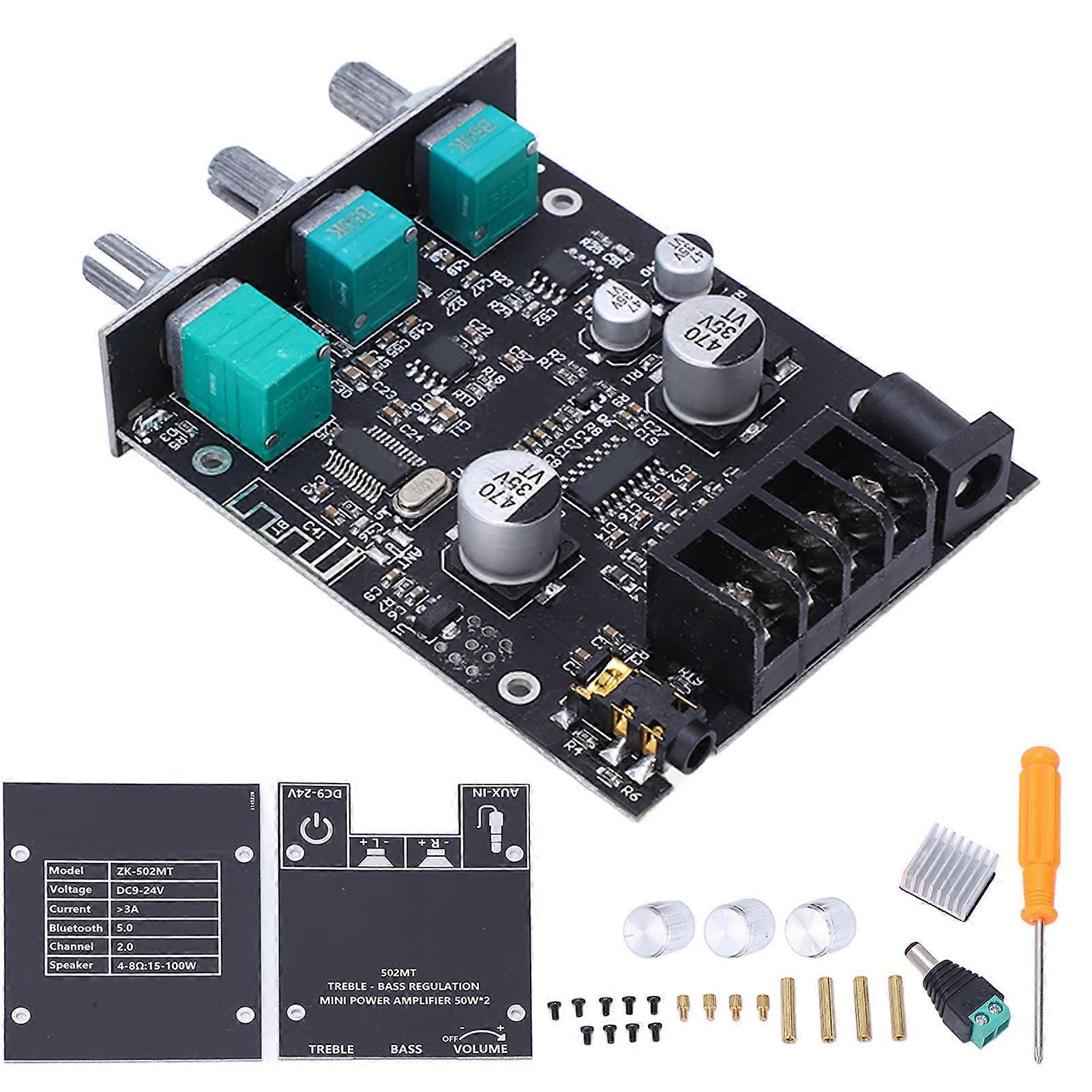 2.0 Stereo Bluetooth Power Amplifier Board Digital HIFI Amplifier Module High Low Frequency Adjustment 50W+50W