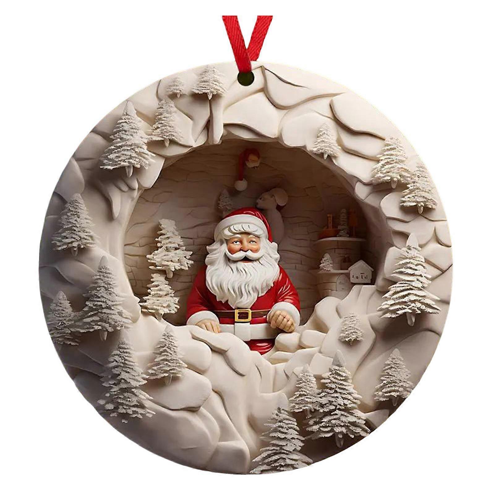 Christmas Hanging Ornament Xmas Tree Santa Pendant 2D Flat Acrylic Tree Decoration for Shopping Mall Office Hotel Bar Decor
