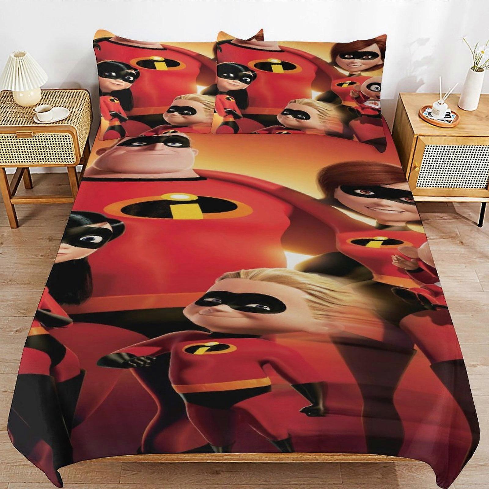 v3020 Lençóis de Cama Conjuntos de Cama de Desenho Animado Os Incríveis Capa de Edredom Ultra Macia e Amigável à Pele 3 Peças, Conjunto de Cama de Capa de Edredom Bonito para Meninos