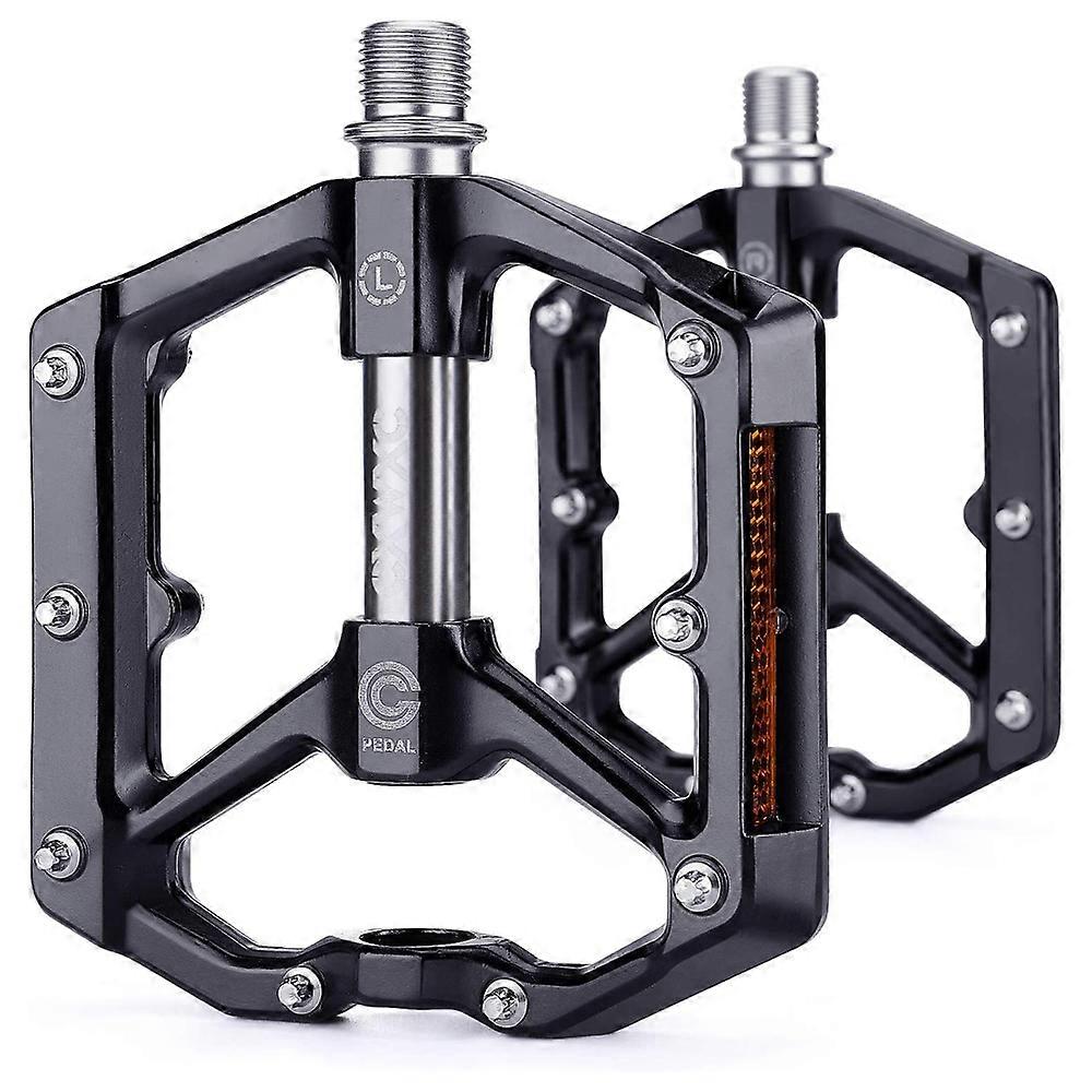 Bicycle pedals with reflectors and 3 sealed layers, aluminium alloy, wide platform pedals, bicycle, 9/16 inches, lightweight, non-slip for mountain bi