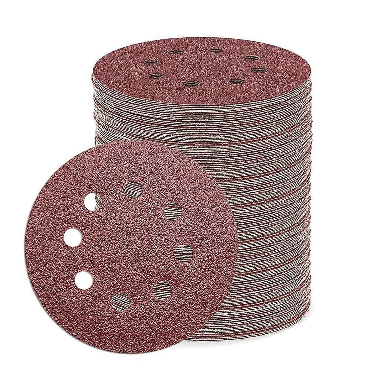 110Pcs 5Inch Sanding Disc 40 Grit, 8 Hole Hook and Loop Sandpaper Round Sanding Pads Random Orbital