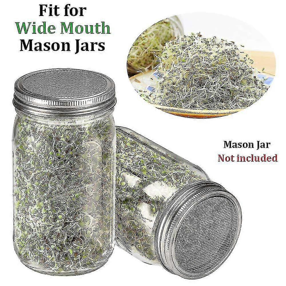 4 pakke spire krukke skjermlokk, 304 rustfritt stål spirende lokk for bred munn 32 oz mason krukker