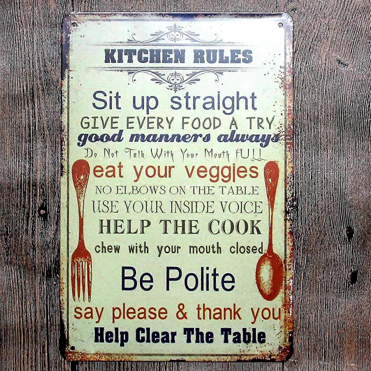 Regras de cozinha Metal Tin Sign Bar Café Garagem Decoração de parede Retro Vintage 8x12 polegadas OU 12x16 polegadas Modo 3