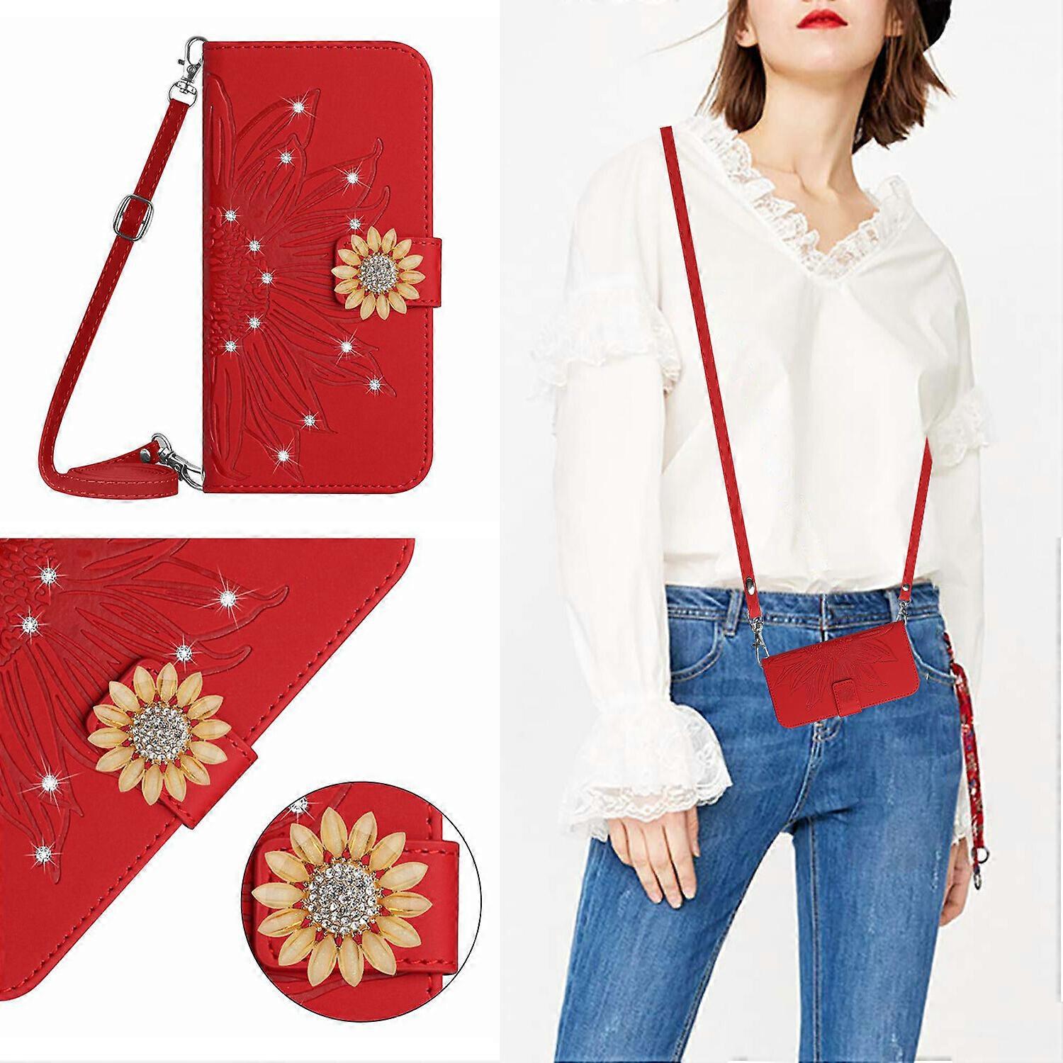 Case for Samsung Galaxy A13 4G Sunflower Leather Adjustable Wallet Cover Crossbody Lanyard Neck Strap Compatible with Samsung Galaxy A13 4G
