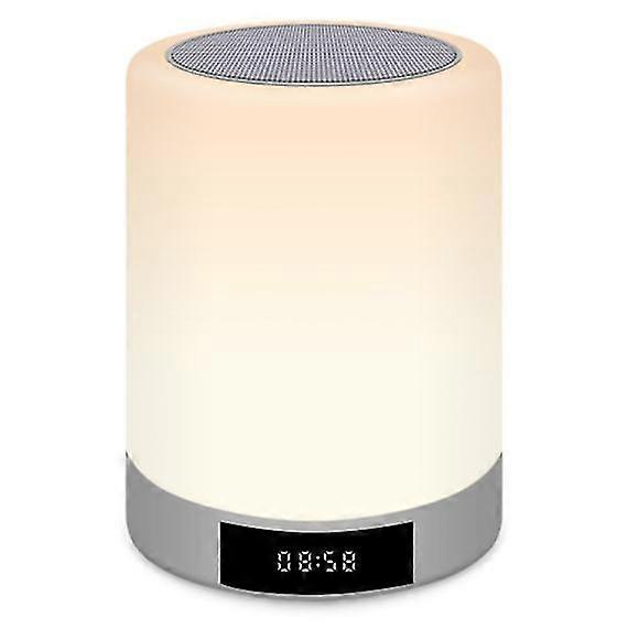 Portable wireless bluetooth speaker, digital alarm clock night light(White)