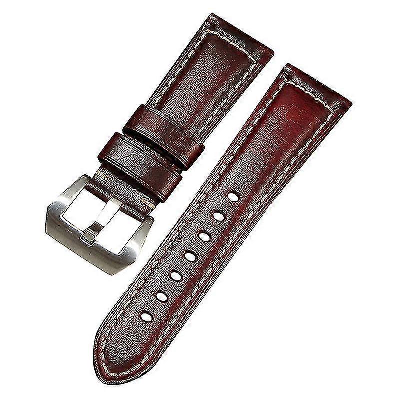 Genuine Cow Leather Watchband 26mm Universal Retro Watch Strap - Light Brown Silver Buckle