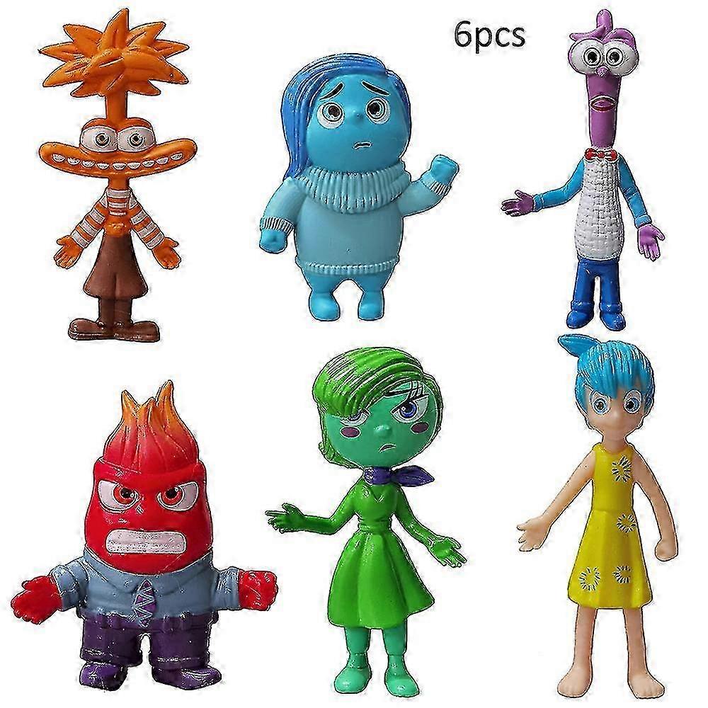6pcs/set Inside Out Joy Riley Anxiety Sadness Action Figure Toy Kids Gift Desktop Model Figures Doll Decorations Cake Topper Playset
