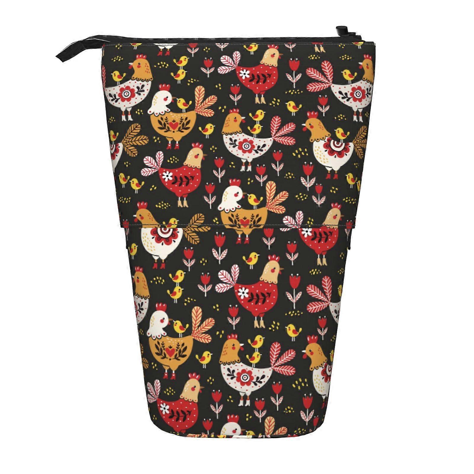 لطيف الدجاج مقلمة الوقوف حقيبة قلم رصاص تلسكوبي مقلمة مع سحاب حقيبة ماكياج المحمولة