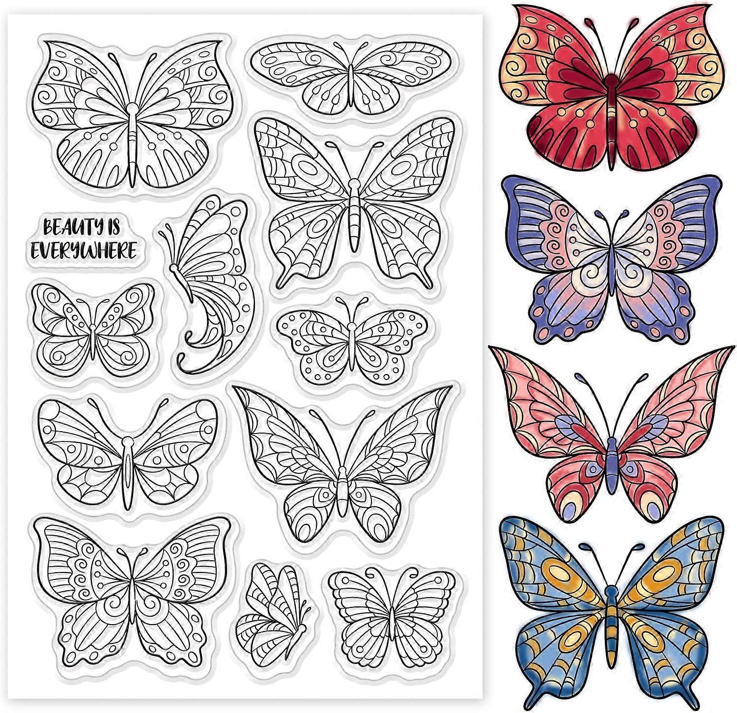 Butterfly Clear Stamps Crafts Butterflies Background Silicone Stamps Transparent Rubber Stamps PVC Plastic Stamps for Spring Card Making Decoration an