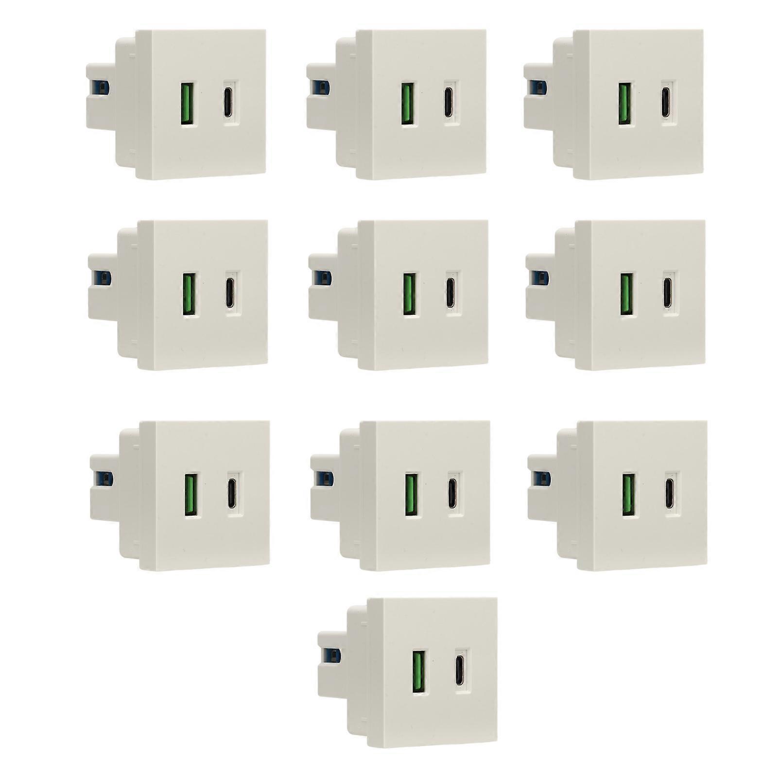 10pcs USB Type C Wall Outlet Recessed Anti Reverse Insertion Function Fast Charging USB Type C Socket for Computer Phone AC 110240V