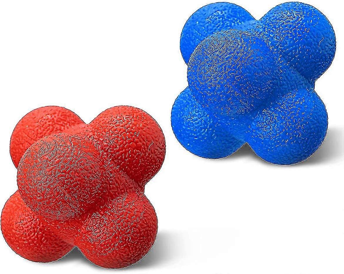 2er Pack Hexagonal Reaction Ball High Density Rubber Foam Bounce für Agility Reflex und Koordinationstraining (Blau und Rot)