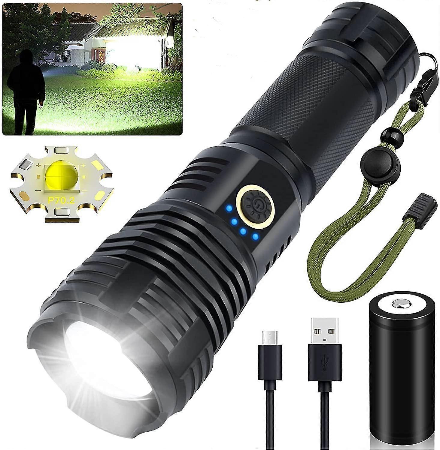 Led Bright Powerful Usb Rechargeable Torch Flashlight For Camping