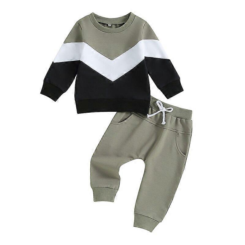 0523 03Years Toddler Kids 2Pcs Casual Pants Sets Long Sleeve Contrast Color Tops Drawstring Pants Sets