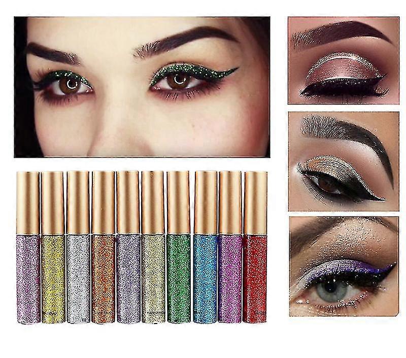 10 Colors Liquid Glitter Eyeliner, Shimmer Waterproof Eyeshadow