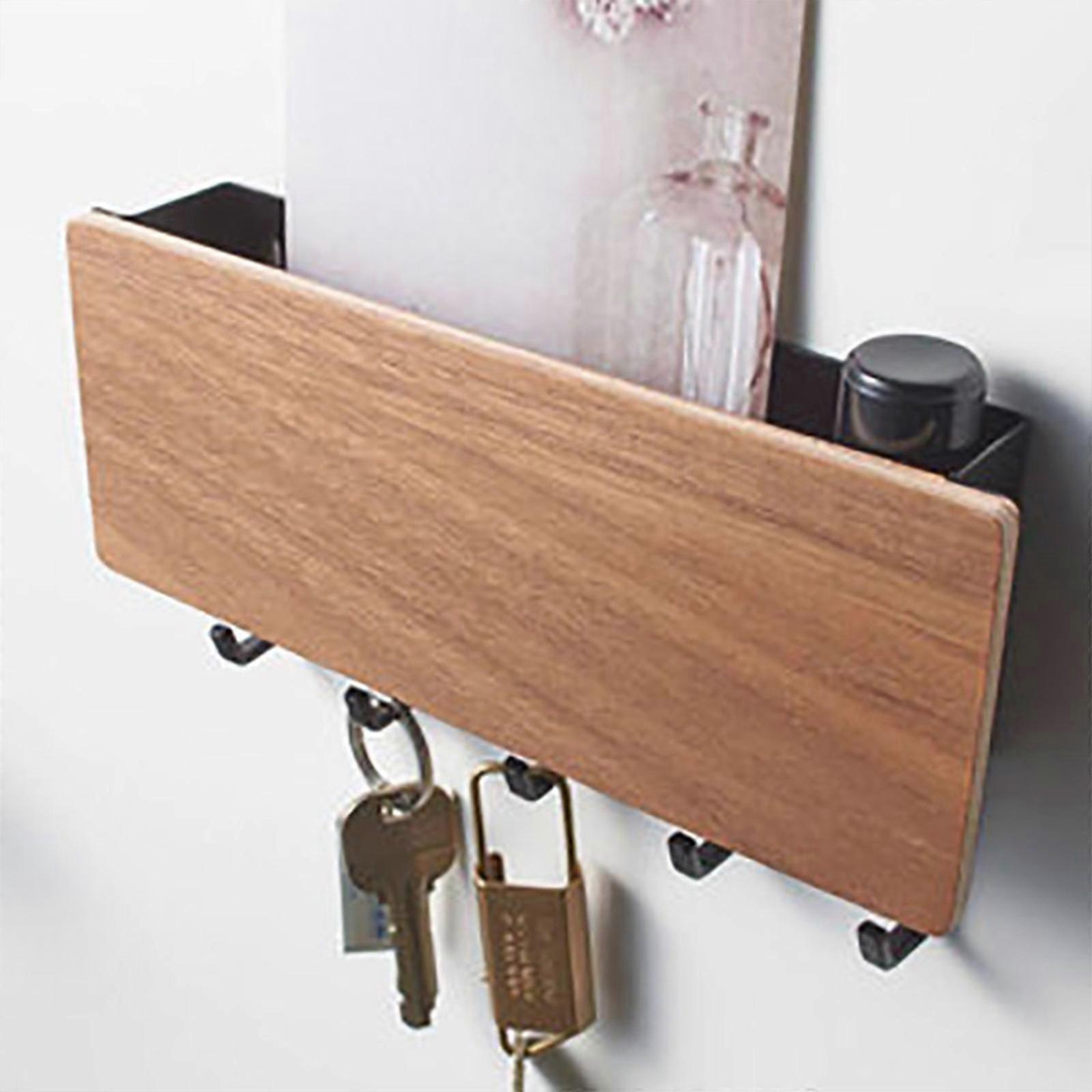 Wall-Mounted Key Rack - Non-Hole Hook, Solid Wood Sundries Storage