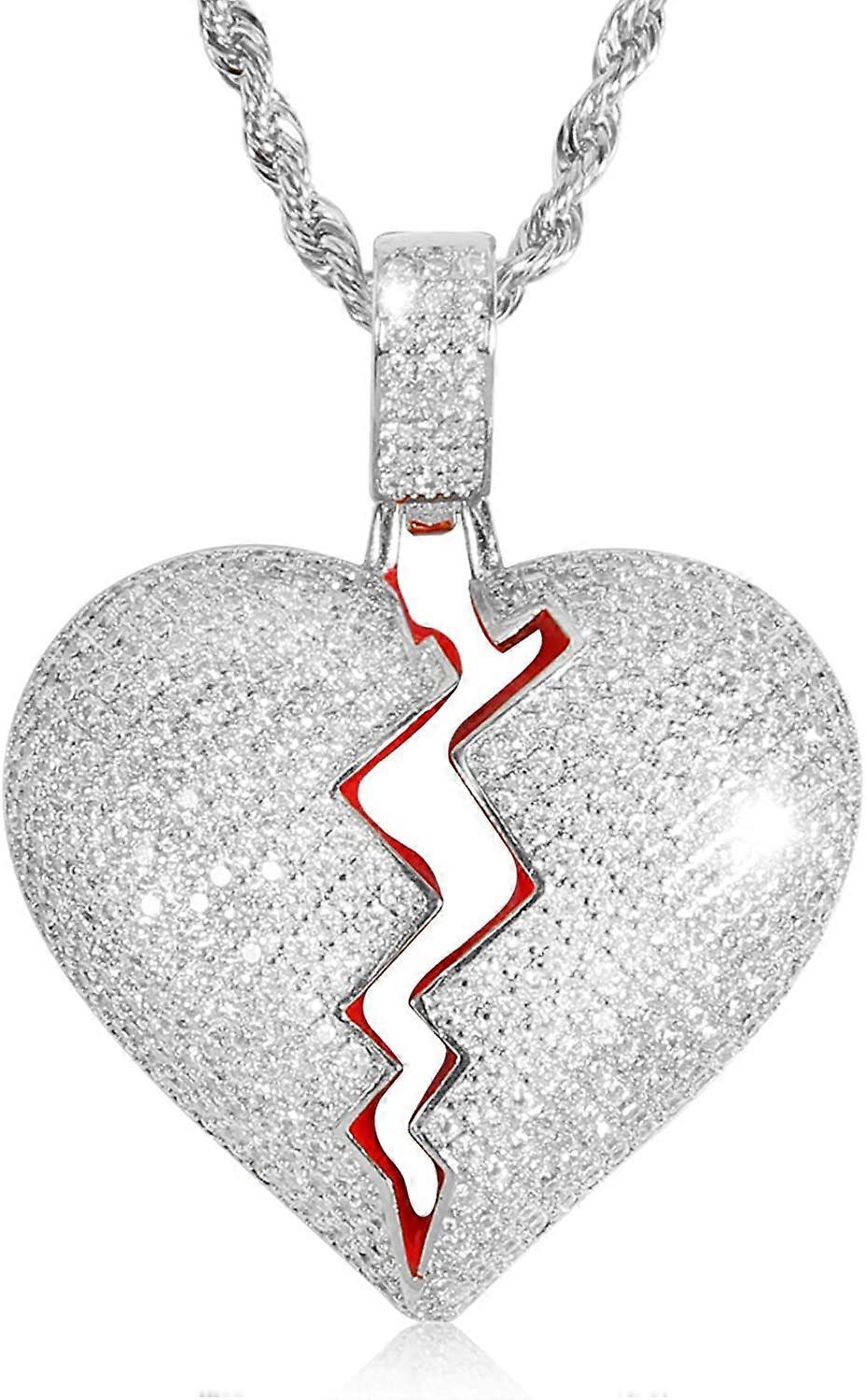 メンズブロークンハートチェーンペンダント、18Kゴールドメッキ男性用完全にアイスアウトラインストーンレイプチェーンネックレス