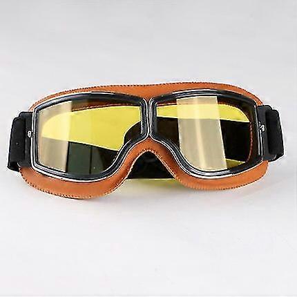 Leather Goggles With Orange Frame & Yellow Lenses-MXBC