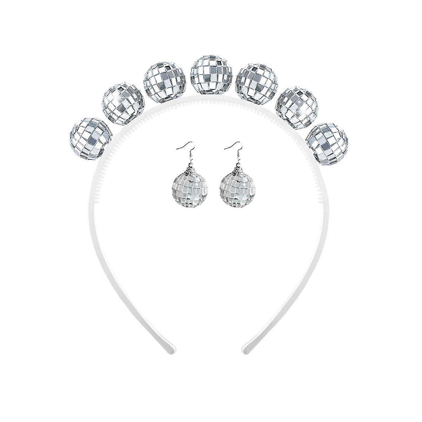 חדש עגילי כדור מראה, סרט ראש כדור דיסקו וינטאג ', אביזר תחפושות למסיבת דיסקו פאנק לנערות, אביזרי תכשיטים