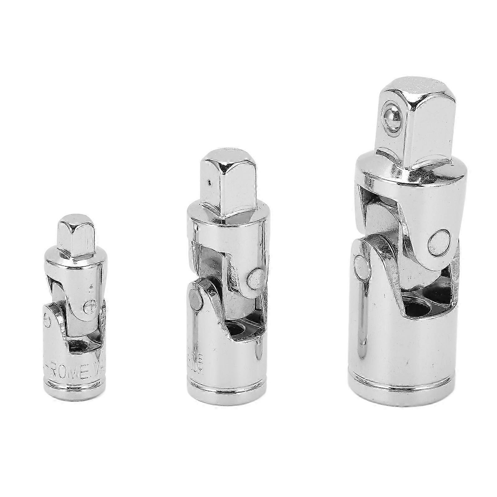 3pcs Wrench Universal Joint Socket Adapter 1/4in 3/8in 1/2in Chrome Molybdenum Steel Tool