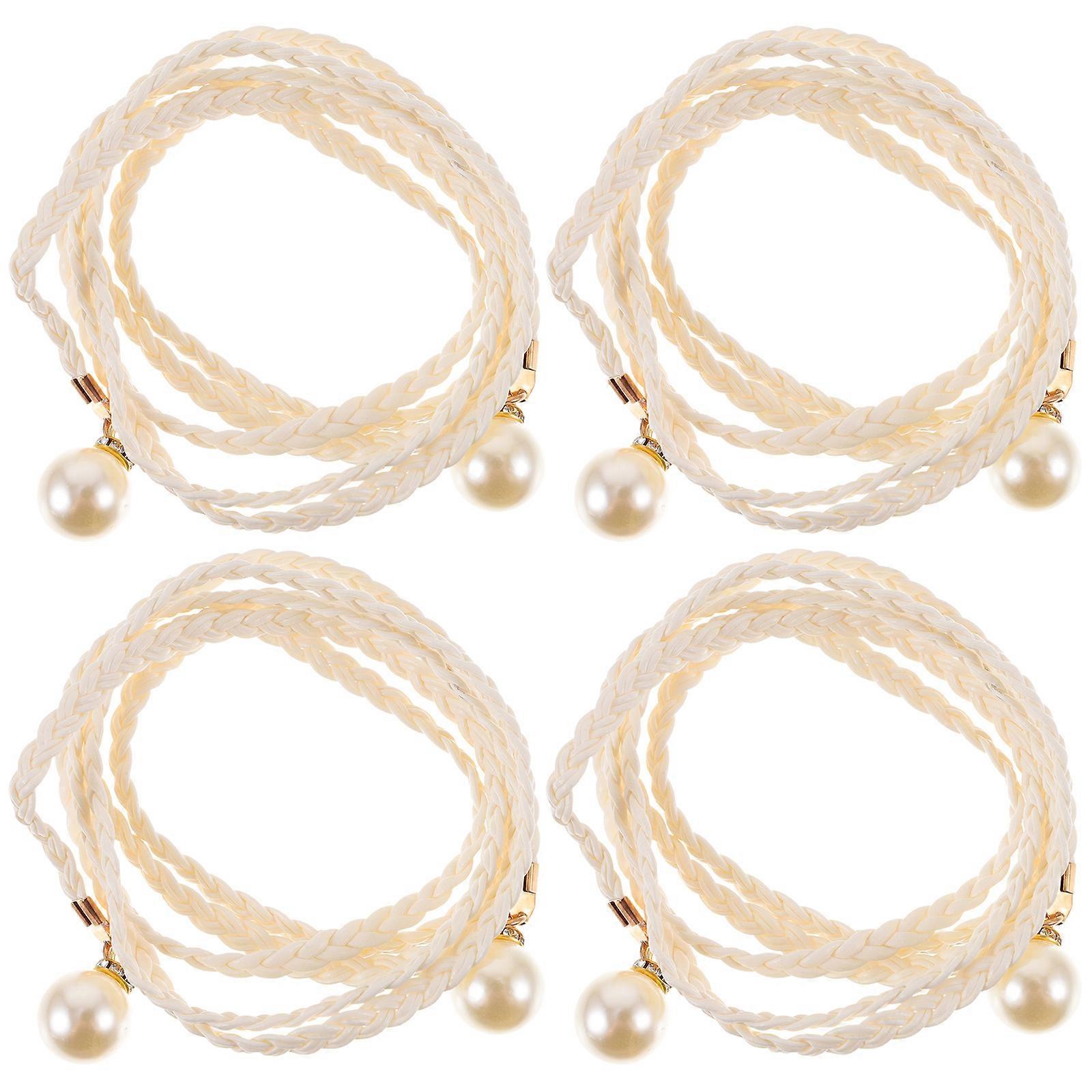4Pcs Curtain Tiebacks Woven Drape Tie Backs Multi-functional Pearl Waist Belt Braid Waist Chain