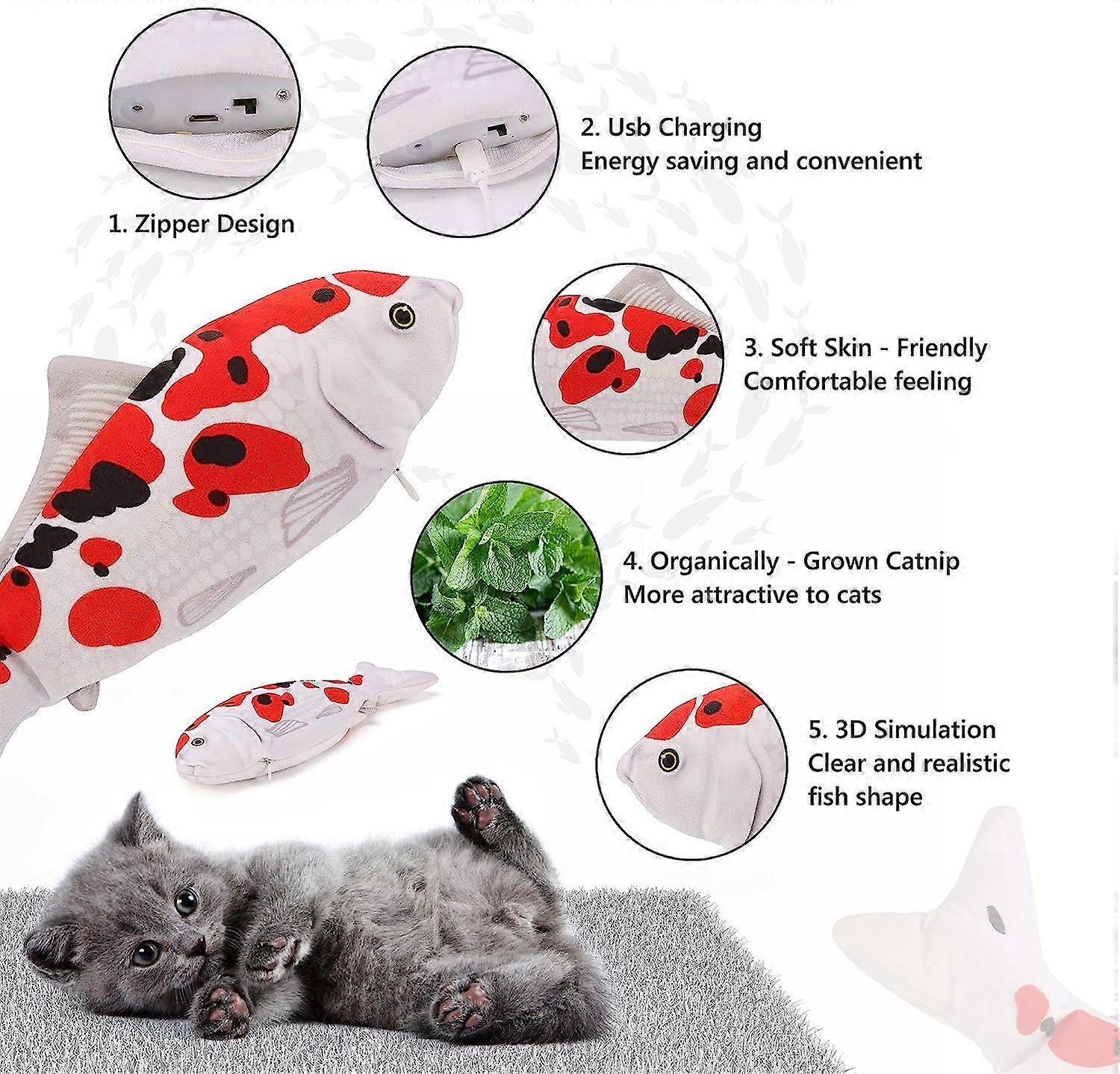 Cat Toy, Cat Toy Fish, Plush Interactive Fish Toys for Cats, Electric Cat Fish Toy 28cm Catnip Toys, USB Charging, Washable, for Biting, Chewing