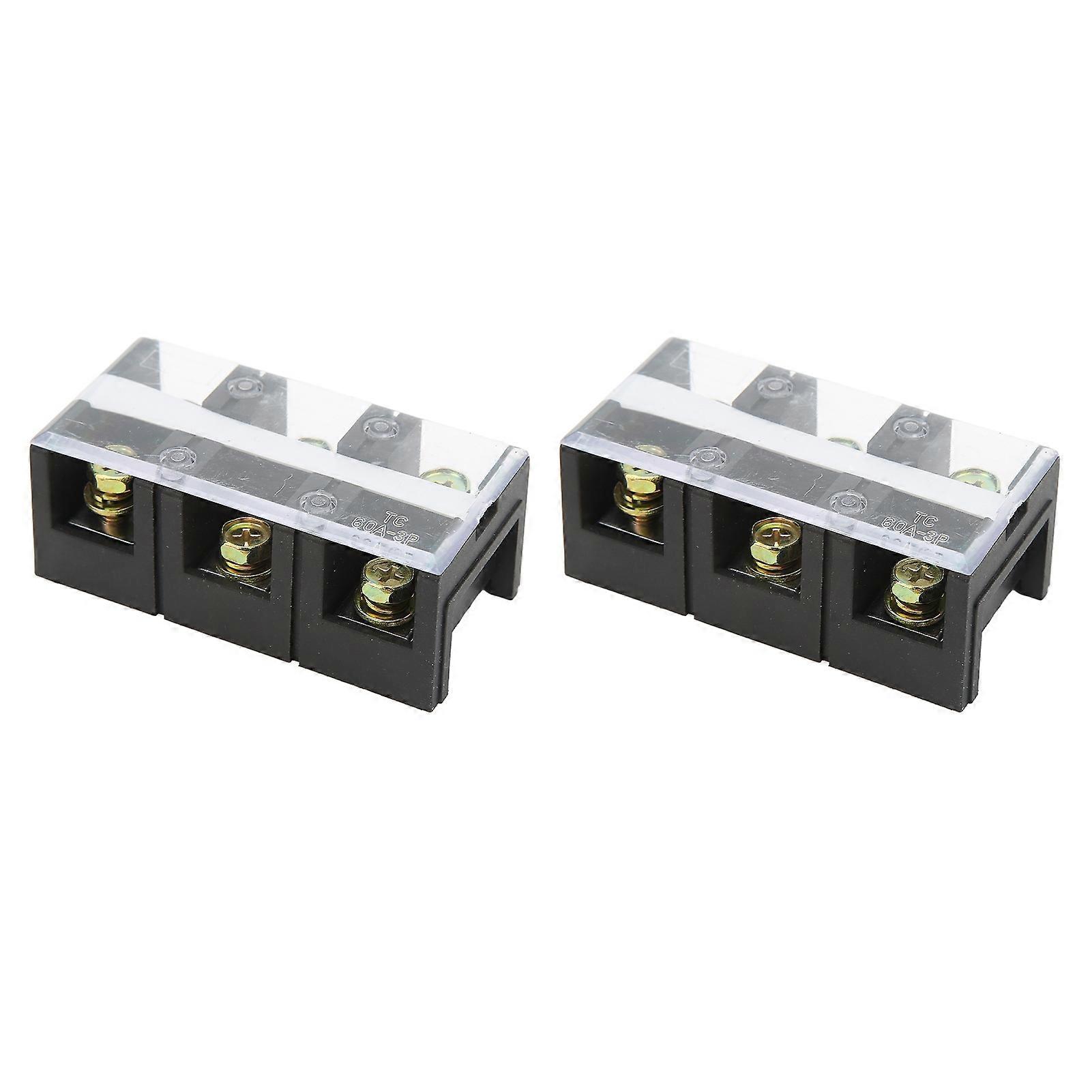 2 Stück Klemmenblock zweireihig 60A 600V Compact Terminal Block Barrier Strip mit PC-Hülle für Stromverteilungssystem 3 Positionen (603)