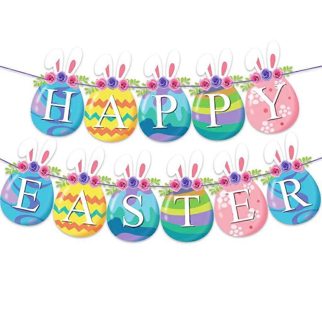 Easter Theme Paper Banner Paper Happy Easter Ei Rabbit Flag Party Decorations with Cute Bunny Patterns  for Windows