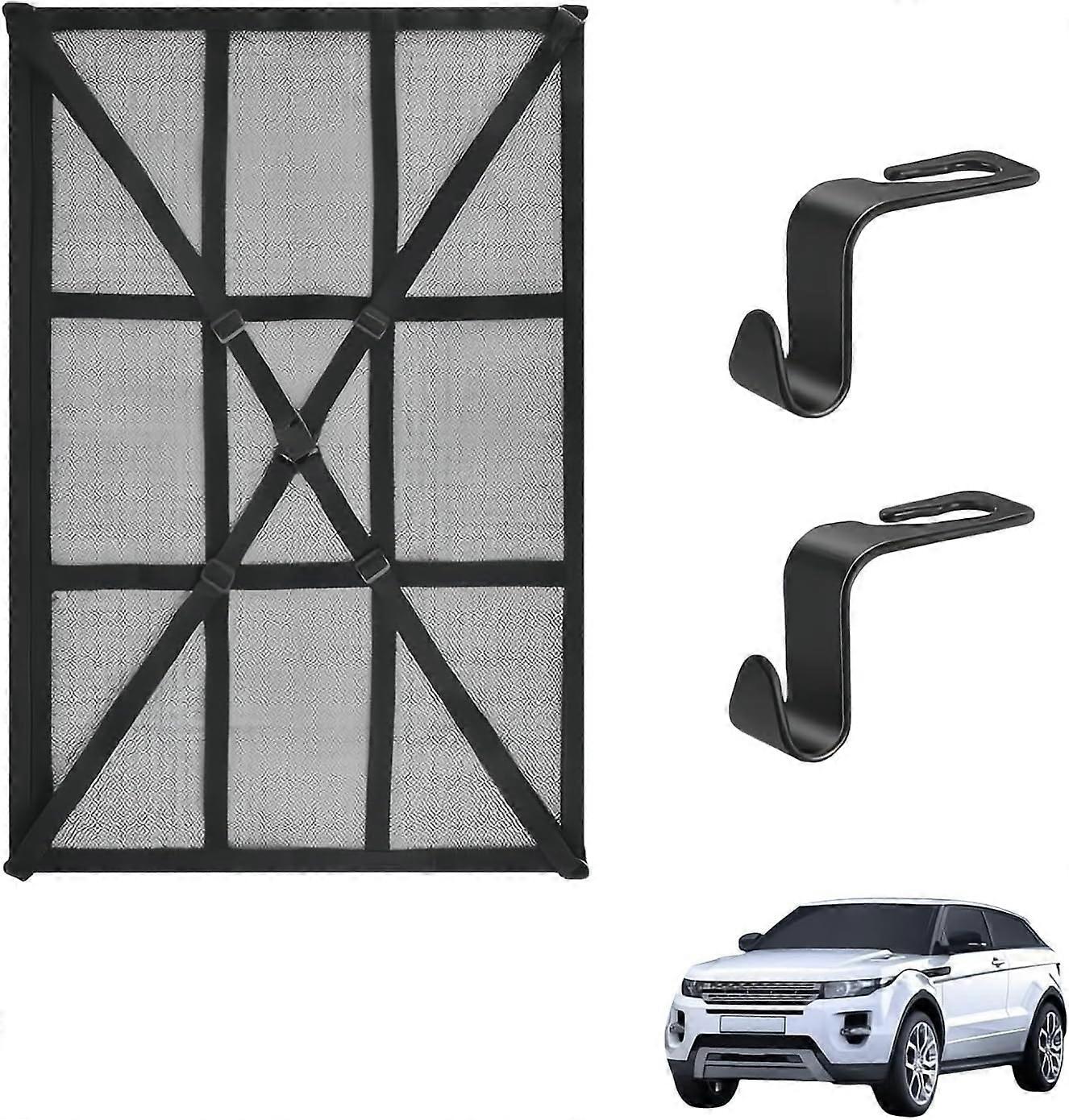 set Car roof cargo net, 90 x 65 cm, double layer, with 2 hooks, universal storage net for SUV, Jeep, van