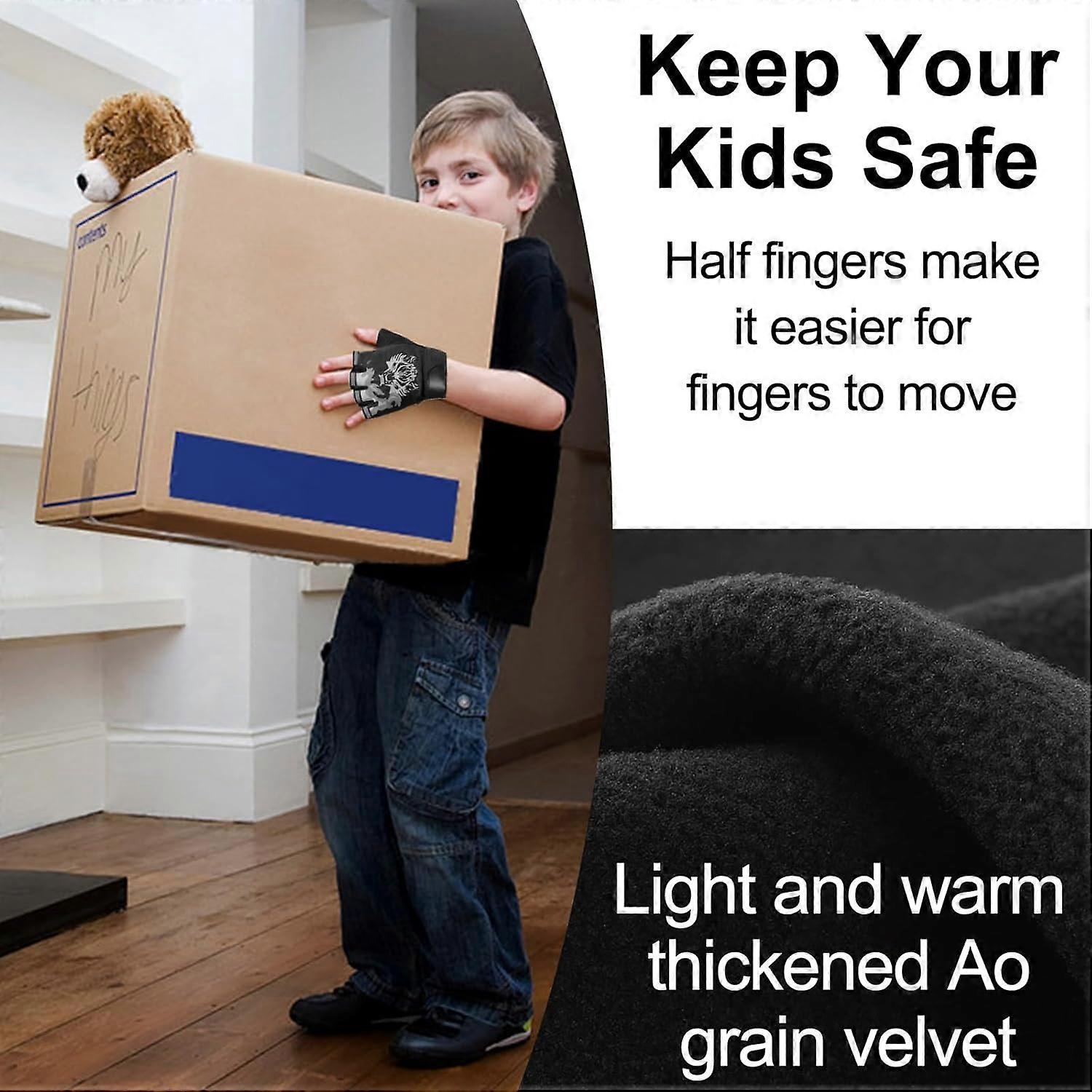 أطفال صبي فتاة ركوب الدراجات قفازات نصف إصبع ، جل مبطن الدراجة بدون أصابع صالة ألعاب رياضية مضادة للانزلاق قبضة ، أسود ، (م ، الشتاء الإصدار)