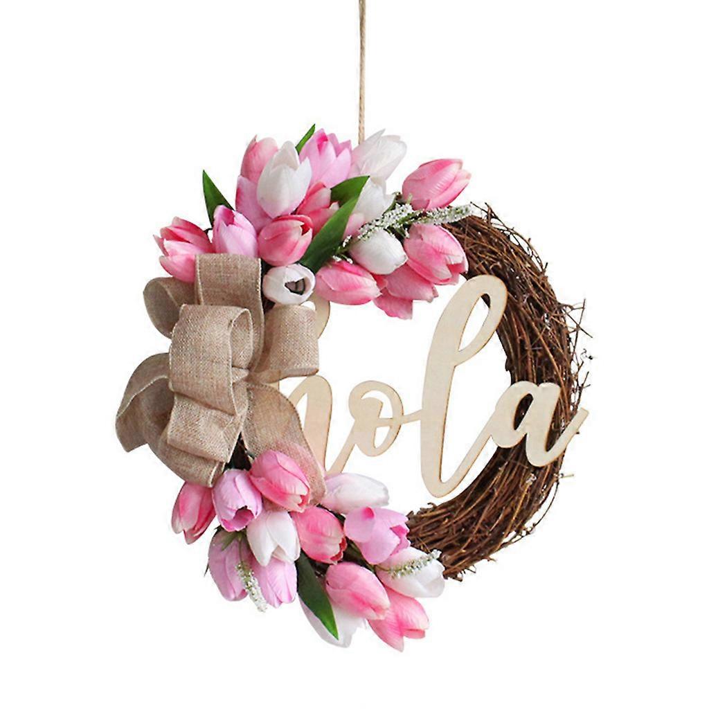 Artificial Wreath Natural Rattan Flower with Bow Wreath for Front Door Window