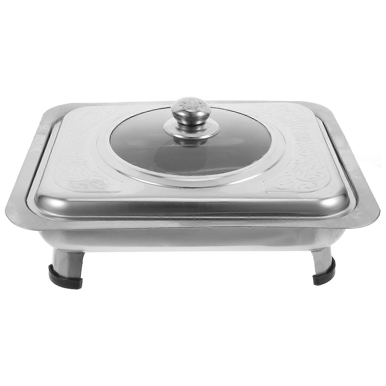 Buffet Server Stainless Steel Buffet Dish Tray Rectangular Canteen Basin with Cover
