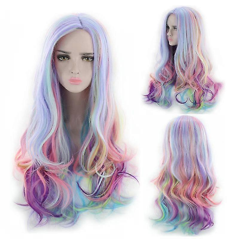 Full Long Curly Wavy Rainbow Hair Wig