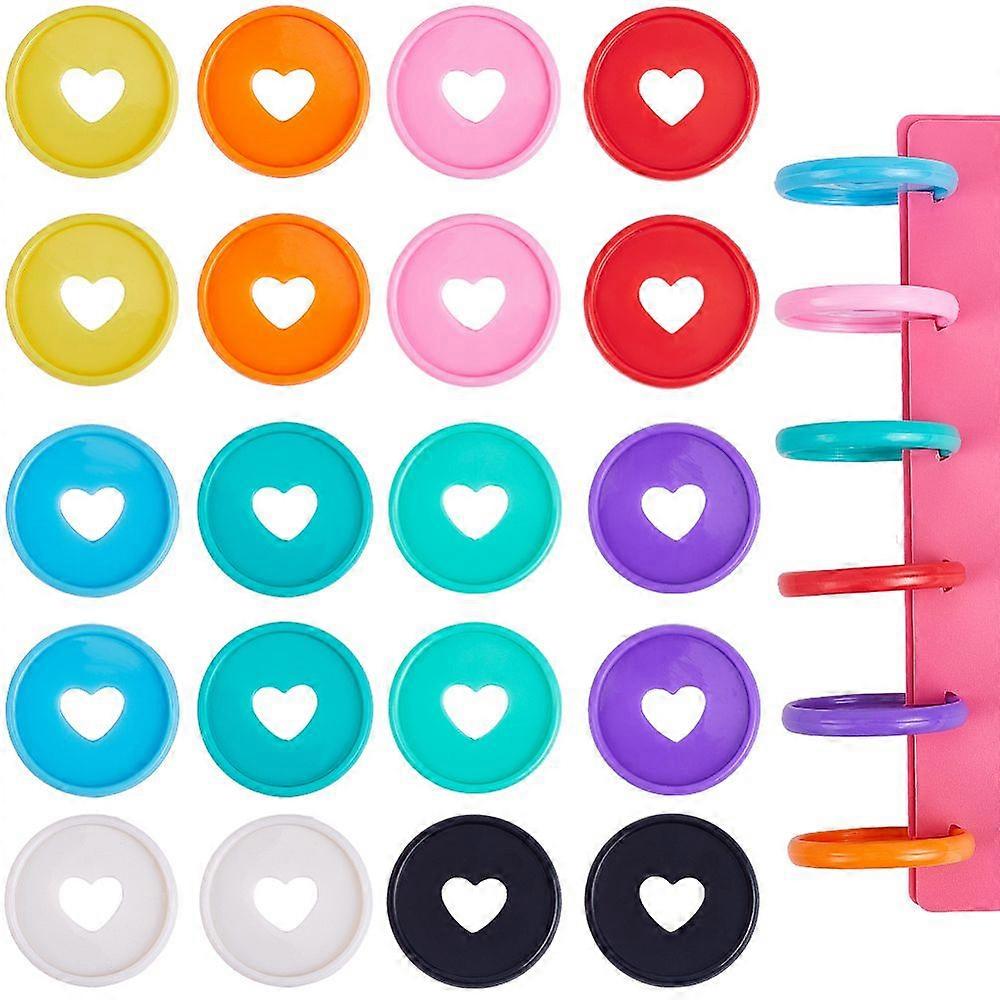 60Pcs 10 Colors Heart Plastic Loose Leaf Ring Round Binder Discs Mushroom Hole Notebook Binding Ring Expansion Discs for Add Extra Pages Notes or Artw