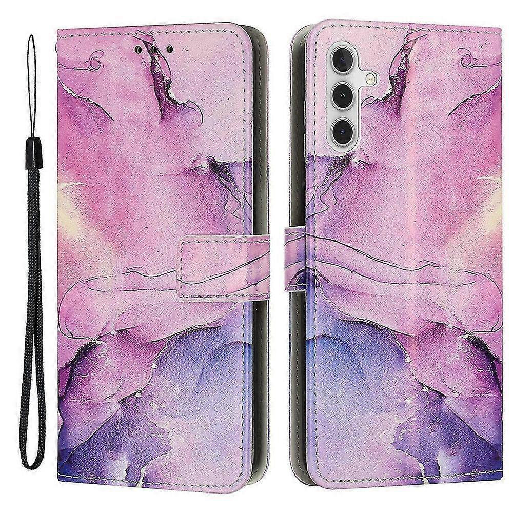 For Samsung Galaxy A14 5G PU Leather Mobile Phone Stand Wallet Case Magnetic Clasp Marble Pattern Printing Drop-proof Cover with Strap