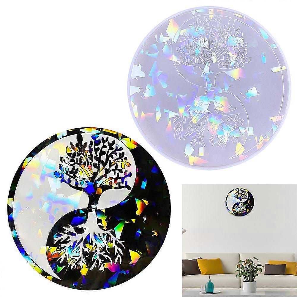 DIY Laser Effect Tai Ji & Tree of Life Pattern Display Decoration Silicone Molds Resin Casting Molds WhiteSmoke 255x7.8mm