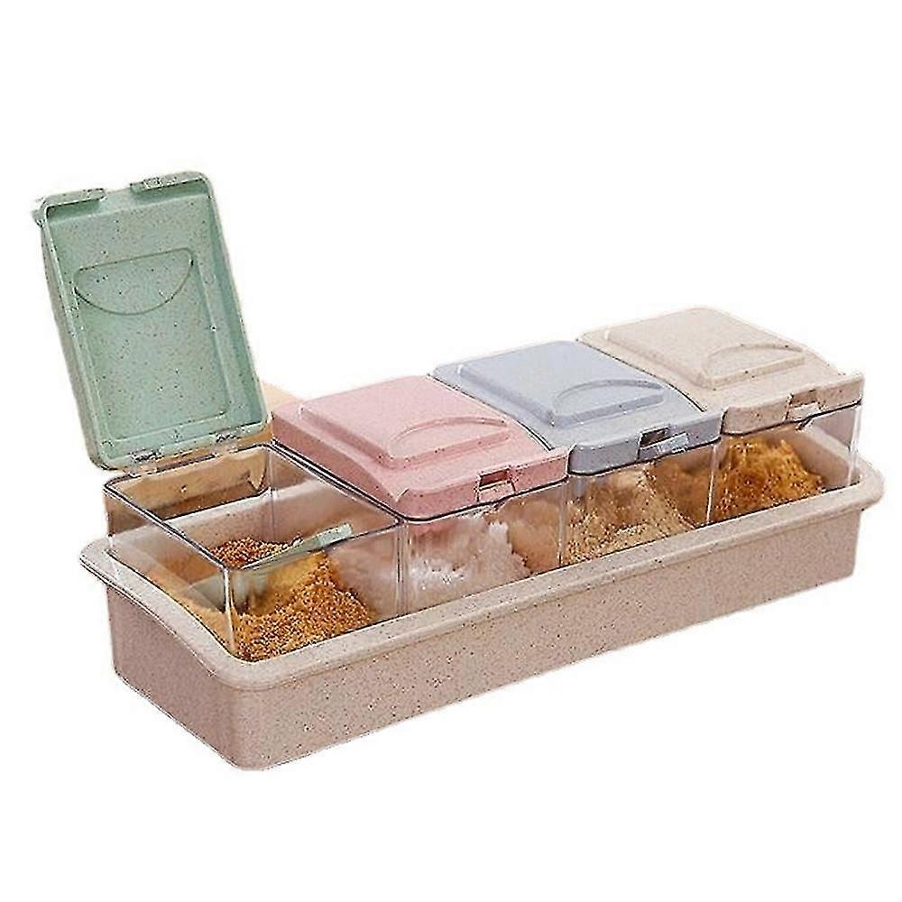 Clear Seasoning Box And Container With Lid And Spoon, 4 Room Seasoning Bottle And Jar,7876
