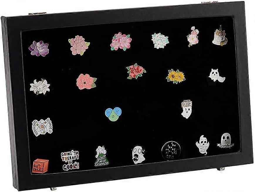 Pin Display Case Holder Medals Shadow Box Rectangle Velvet Badge Presentation Box Black Badges Display Frame Gift Visible Window Case for Medals Badge